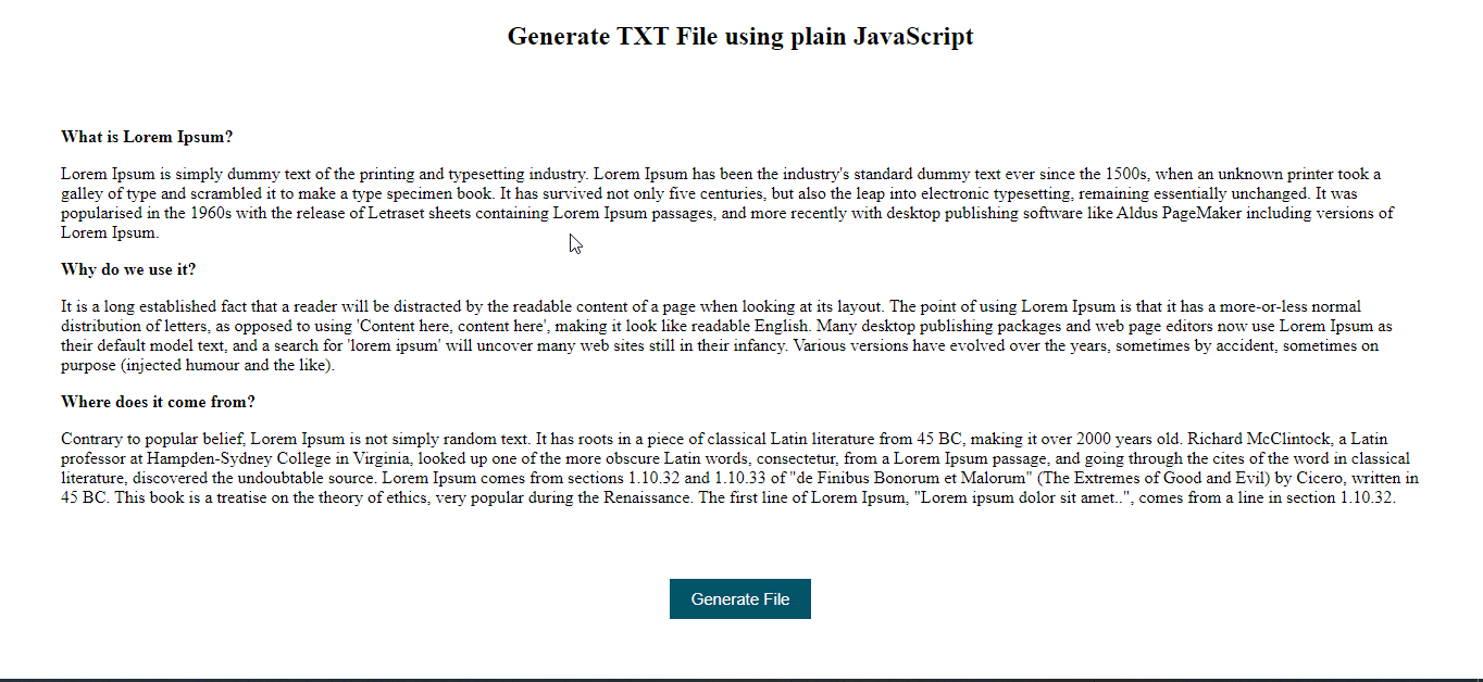 generate txt file using javascript